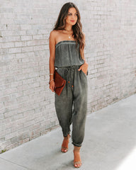 Reevy Strapless Pocketed Jumpsuit - Charcoal Oshnow