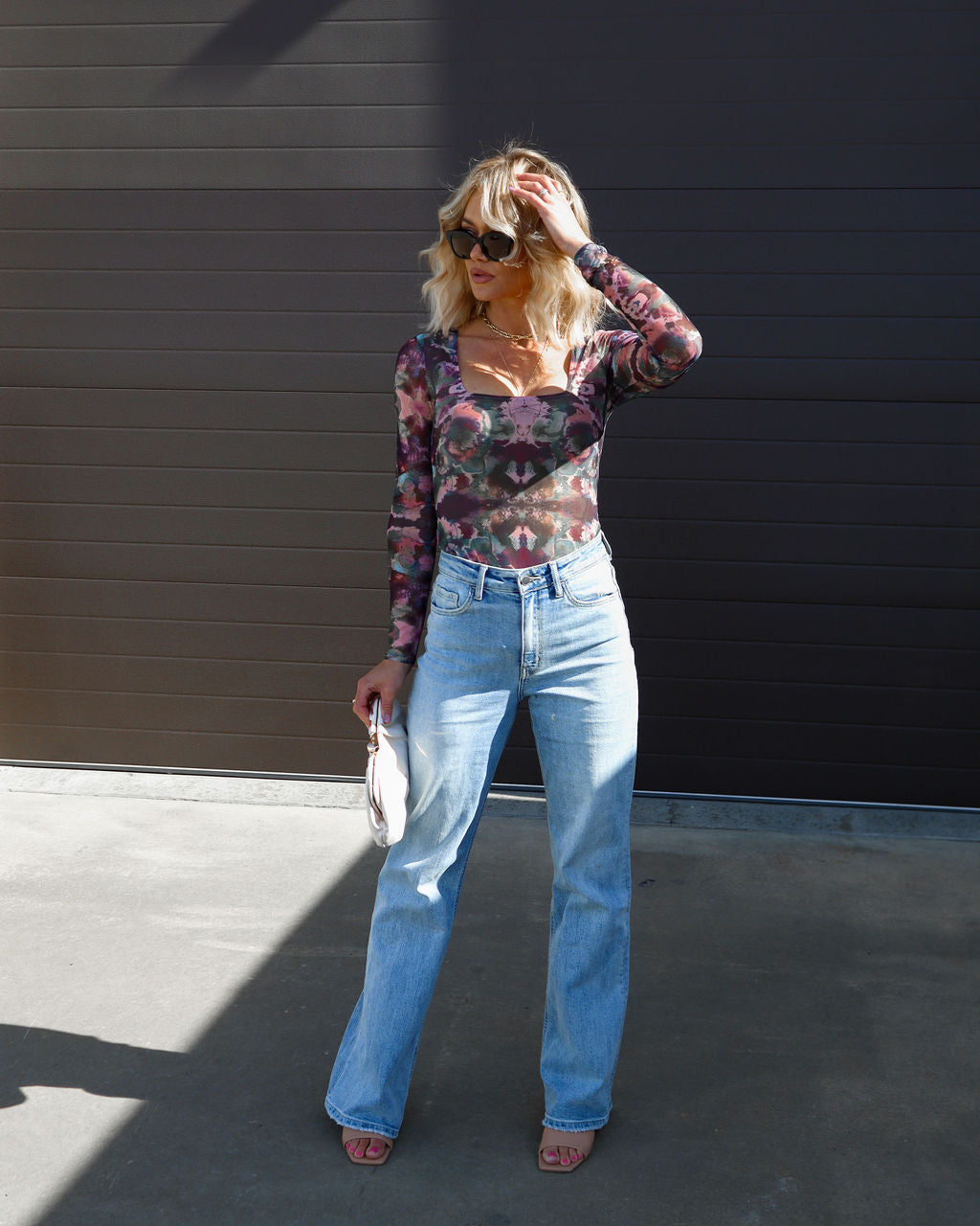 Reflections Printed Mesh Bodysuit Oshnow