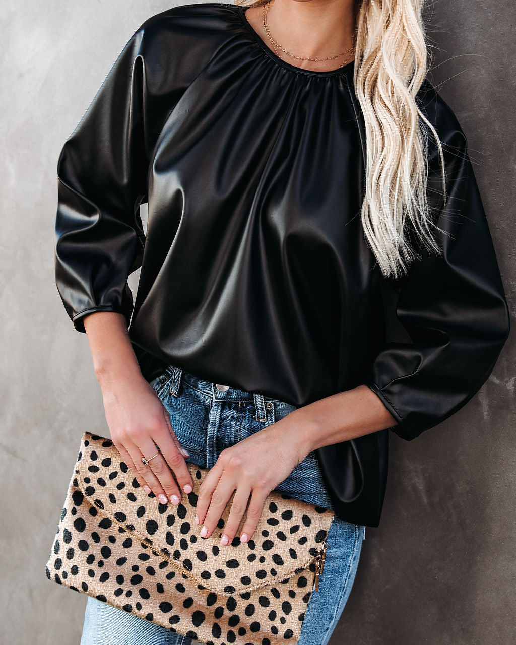 Regal Faux Leather Top - Black Oshnow