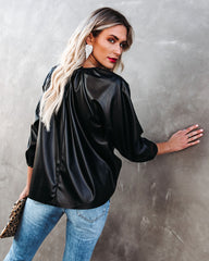 Regal Faux Leather Top - Black Oshnow