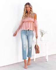 Renley Off The Shoulder Tulle Blouse - Blush Oshnow