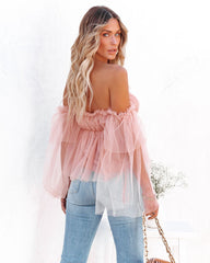 Renley Off The Shoulder Tulle Blouse - Blush Oshnow