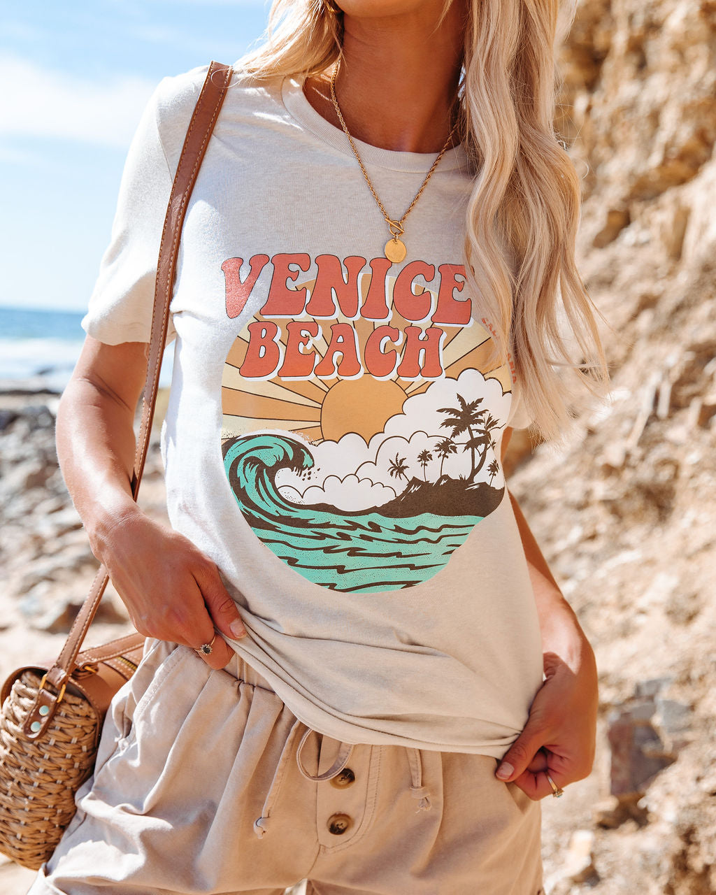 Retro Wave Venice Beach Cotton Blend Tee Oshnow