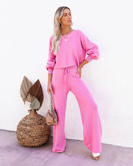 Rexa Wide Leg Knit Pants - Pink Oshnow