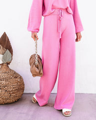 Rexa Wide Leg Knit Pants - Pink Oshnow