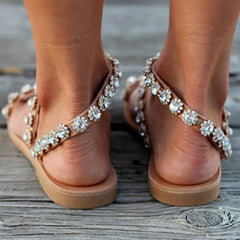 Rhinestone Flat Heel Flip Flop Sandals Oshnow