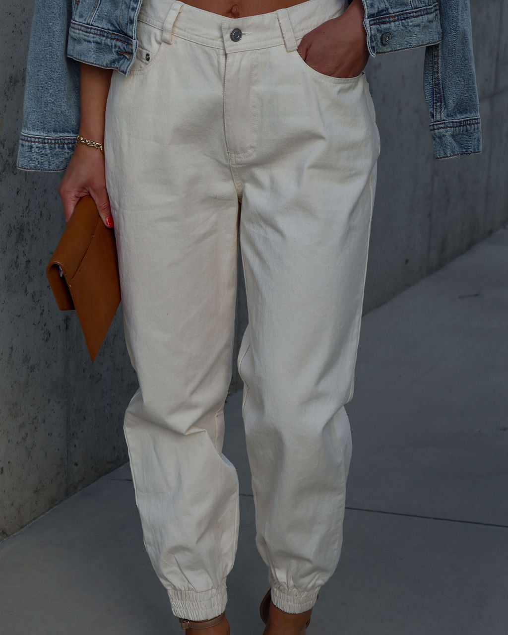Rhode Island High Waisted Pocketed Pants - Cream Oshnow