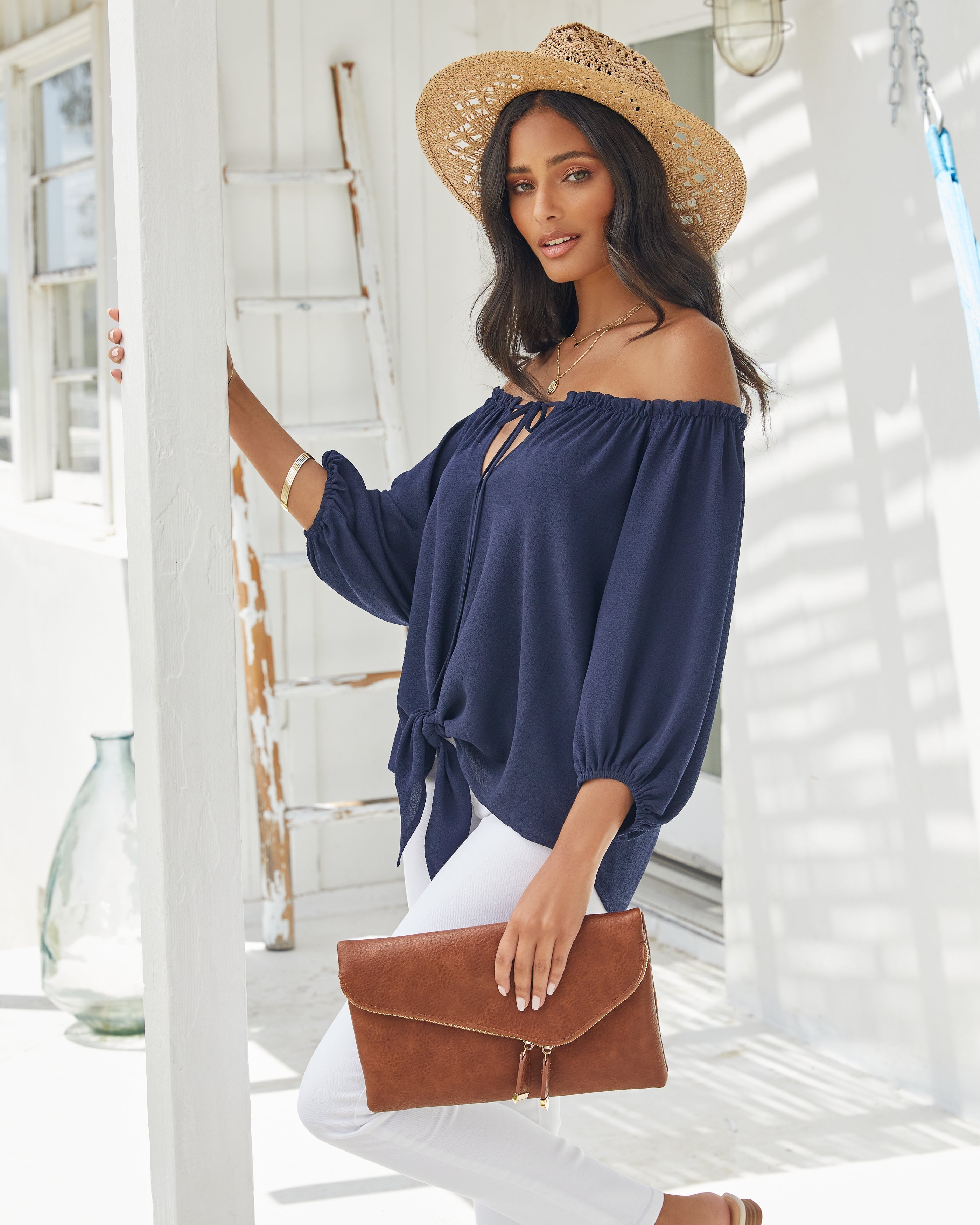 Rhodes Off The Shoulder Tie Blouse Oshnow