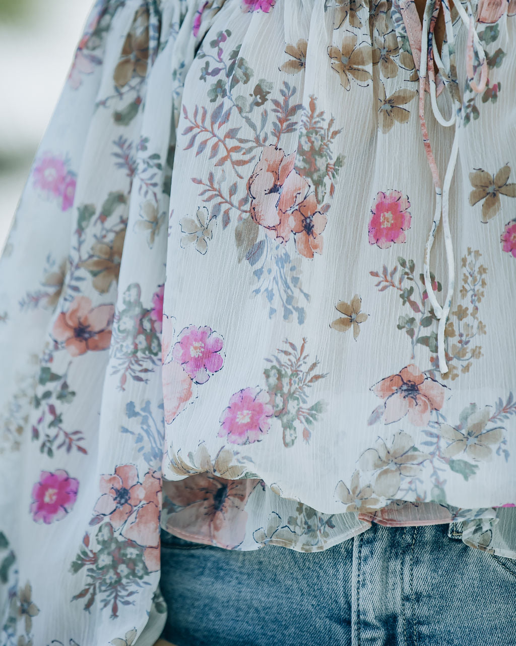 Ria Floral Chiffon Off The Shoulder Blouse Oshnow