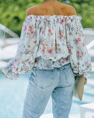 Ria Floral Chiffon Off The Shoulder Blouse Oshnow