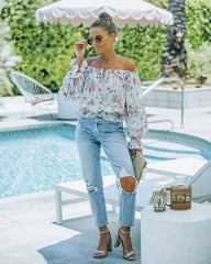 Ria Floral Chiffon Off The Shoulder Blouse Oshnow