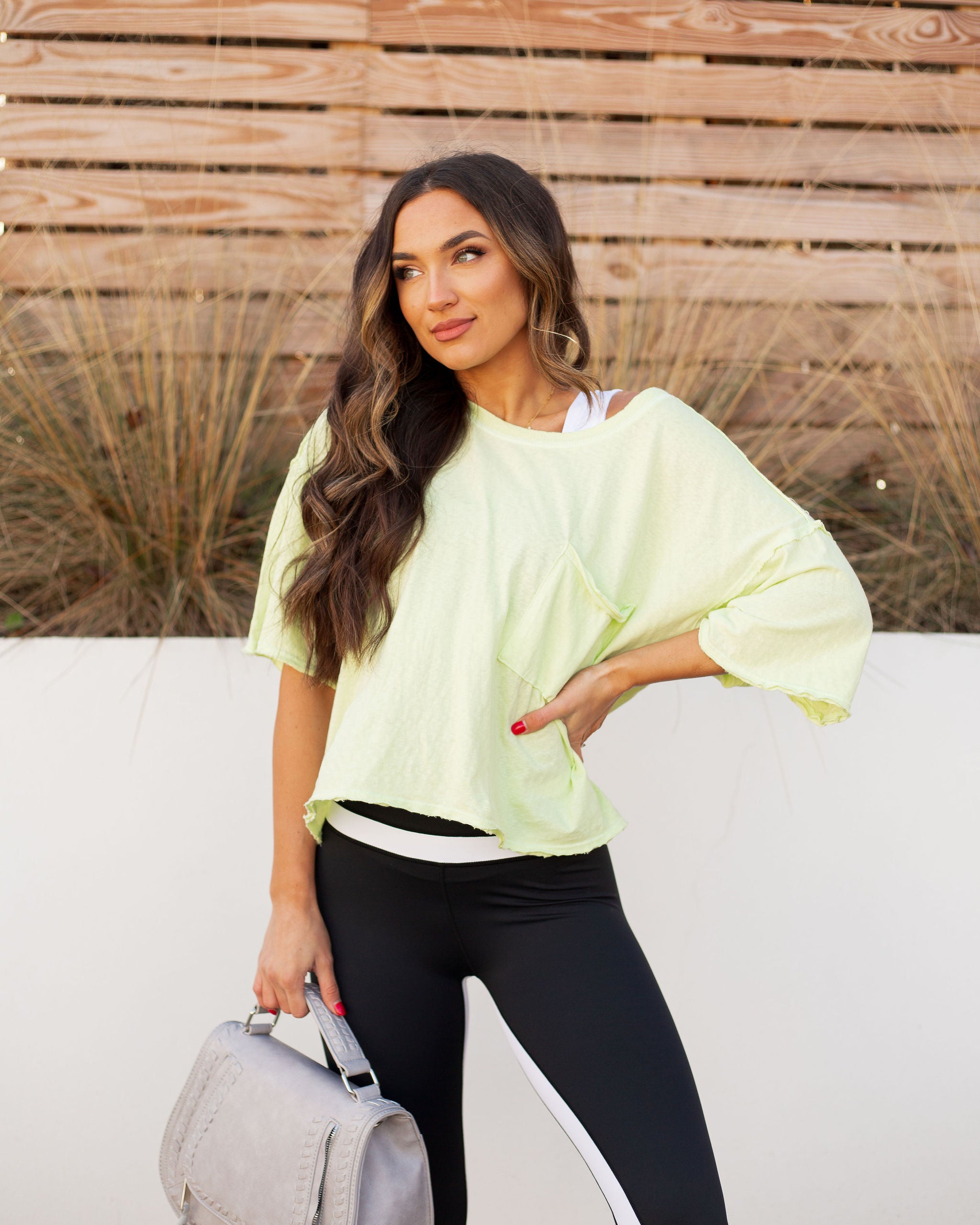 Riah Cotton Distressed Pocket Tee - Neon Lime Oshnow