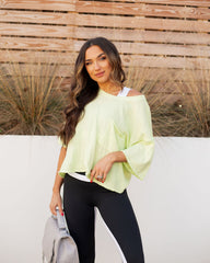 Riah Cotton Distressed Pocket Tee - Neon Lime Oshnow