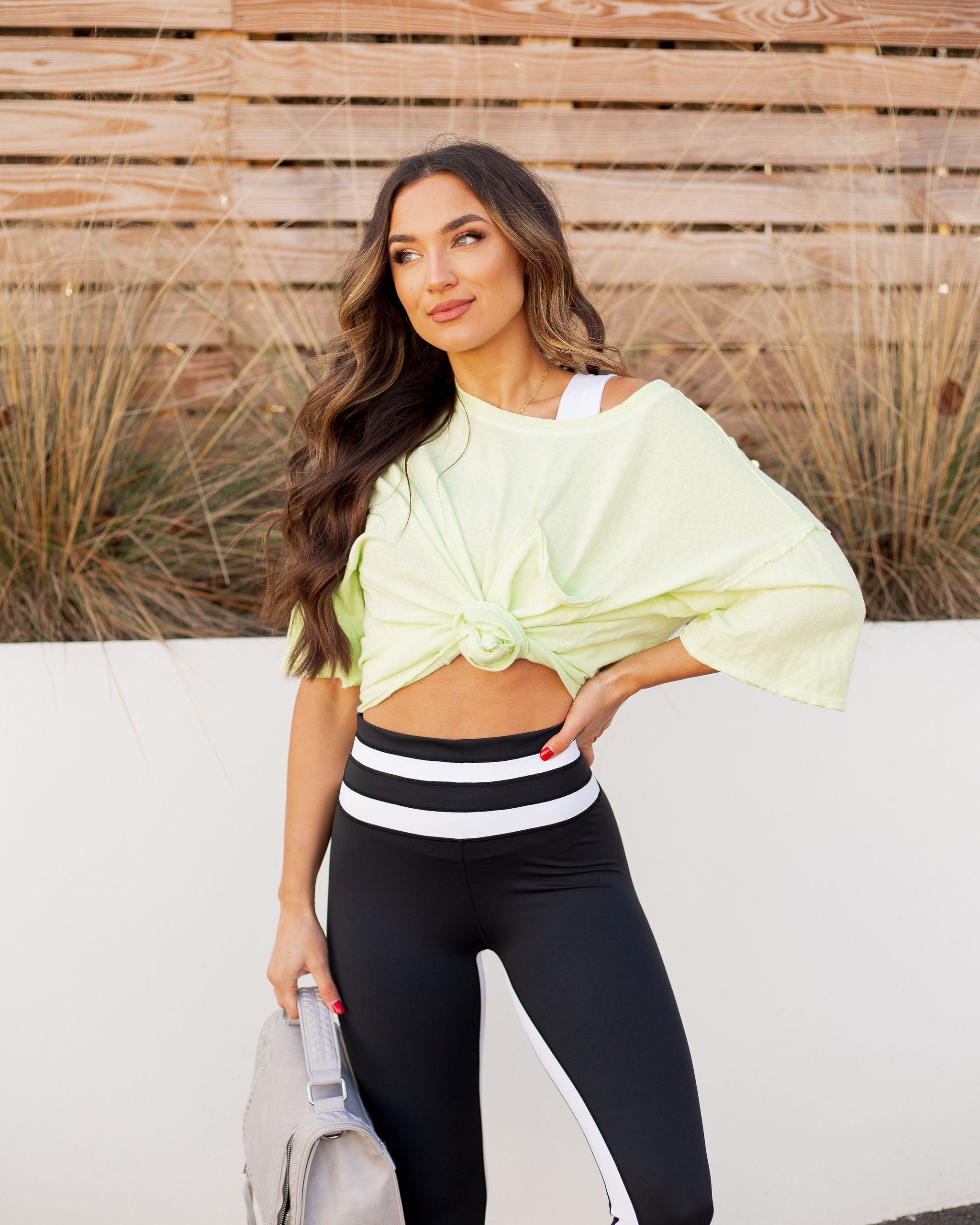 Riah Cotton Distressed Pocket Tee - Neon Lime Oshnow