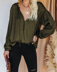 Riker Satin Frayed Blouse - Olive Oshnow