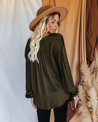 Riker Satin Frayed Blouse - Olive Oshnow