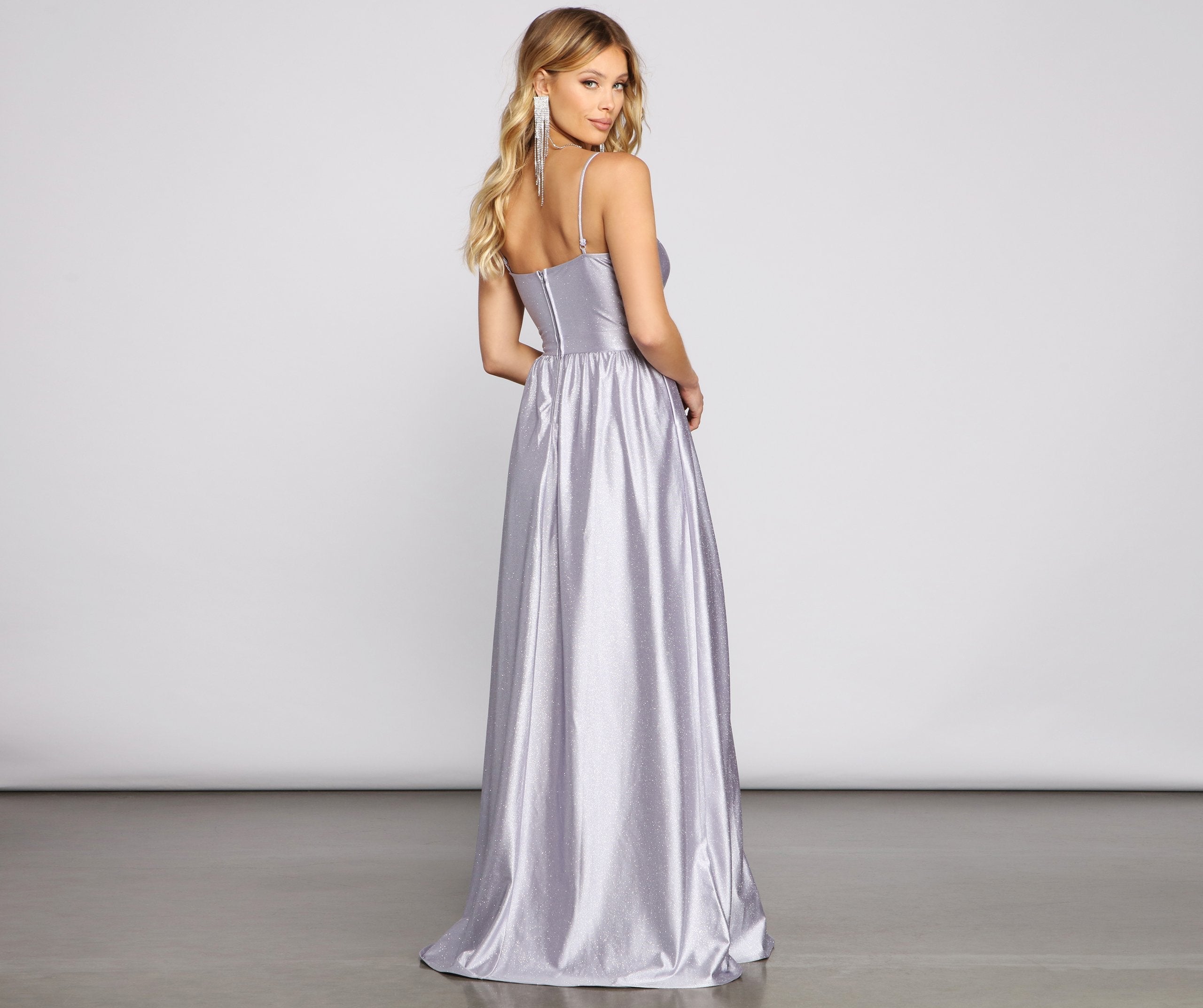 Riley Glitter Satin A-Line Formal Dress Oshnow