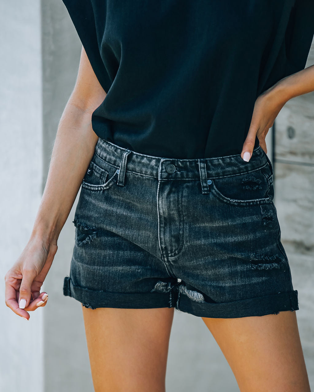 Riot High Rise Cuffed Denim Shorts Oshnow