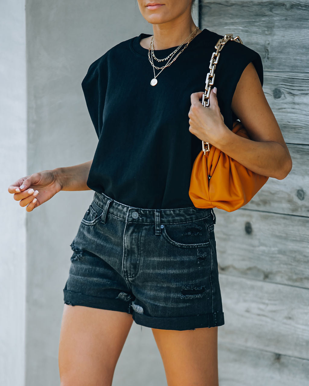 Riot High Rise Cuffed Denim Shorts Oshnow