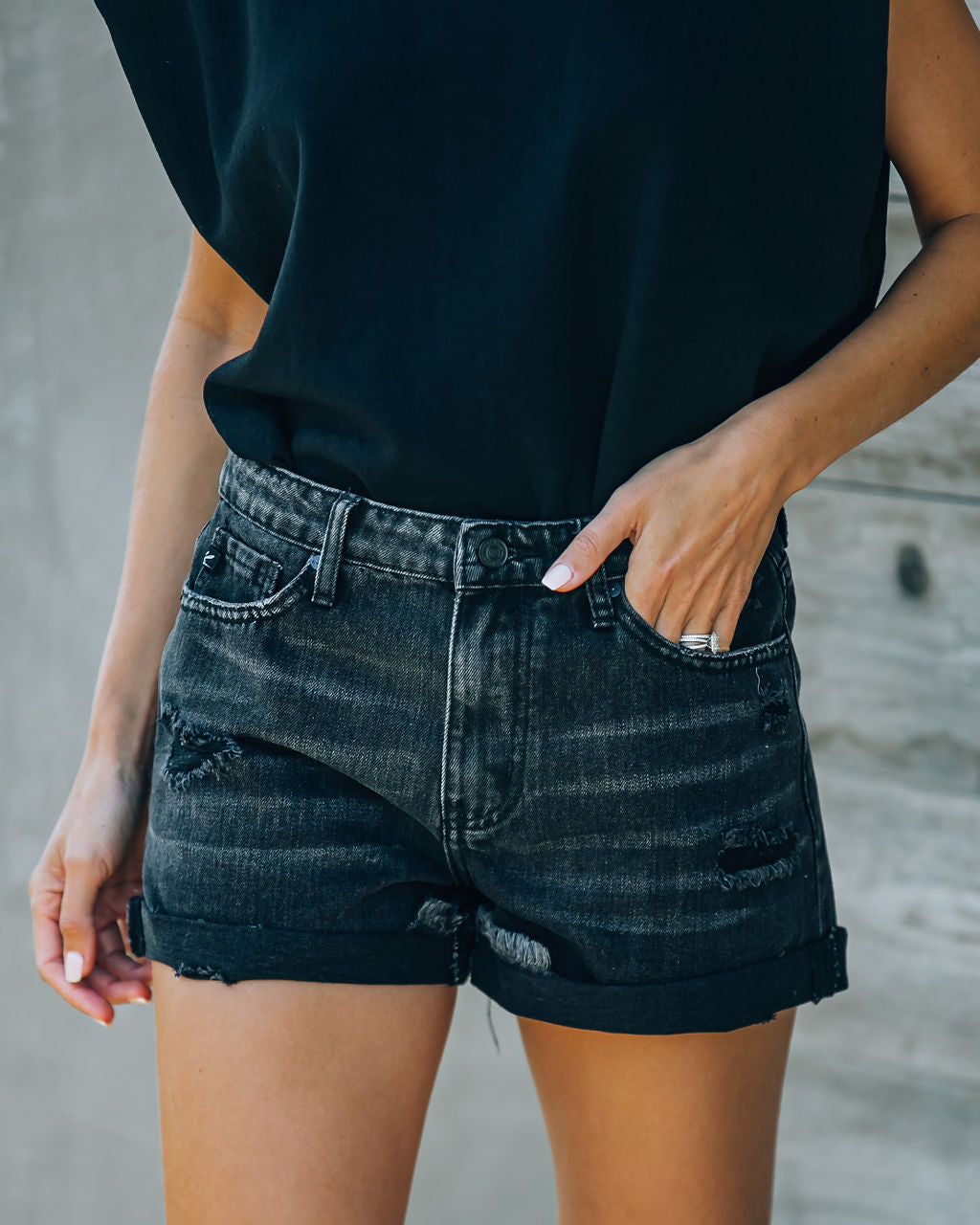 Riot High Rise Cuffed Denim Shorts Oshnow