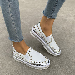 Rivet Rhinestone Thick Sole Loafers Oshnow