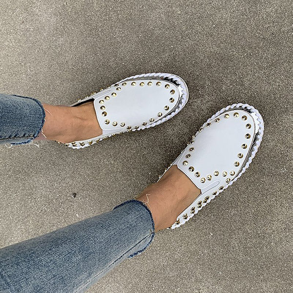 Rivet Rhinestone Thick Sole Loafers Oshnow