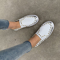 Rivet Rhinestone Thick Sole Loafers Oshnow