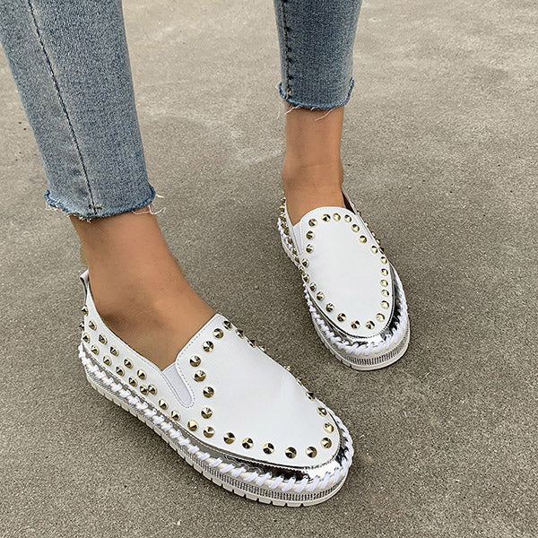 Rivet Rhinestone Thick Sole Loafers Oshnow