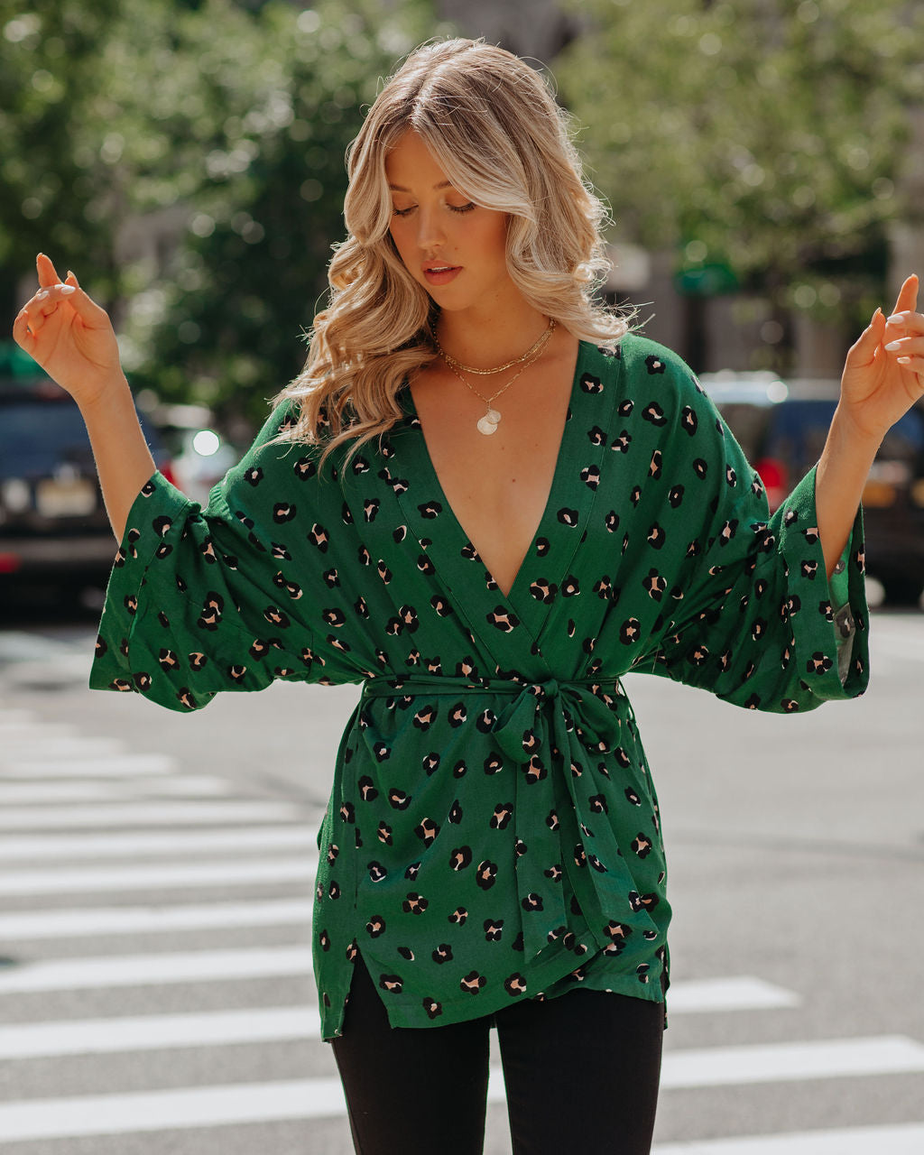 Roe Leopard Kimono Wrap Top Oshnow