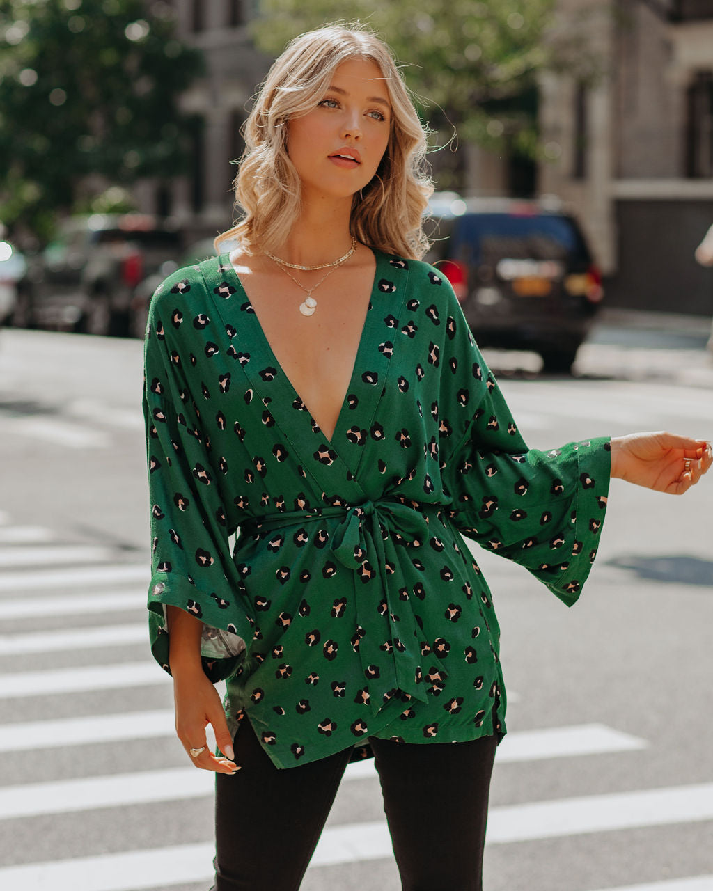 Roe Leopard Kimono Wrap Top Oshnow