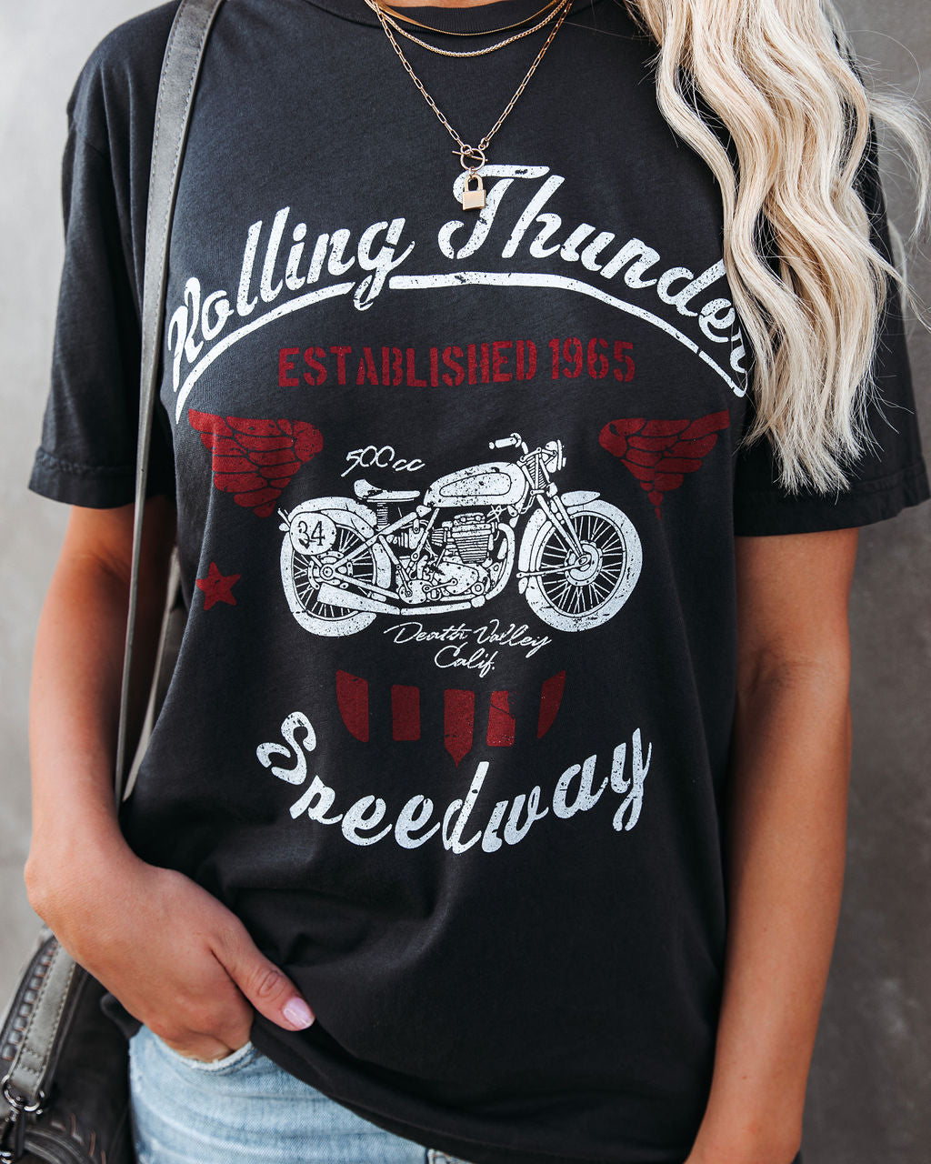 Rolling Thunder Speedway Cotton Motorcycle Tee Oshnow