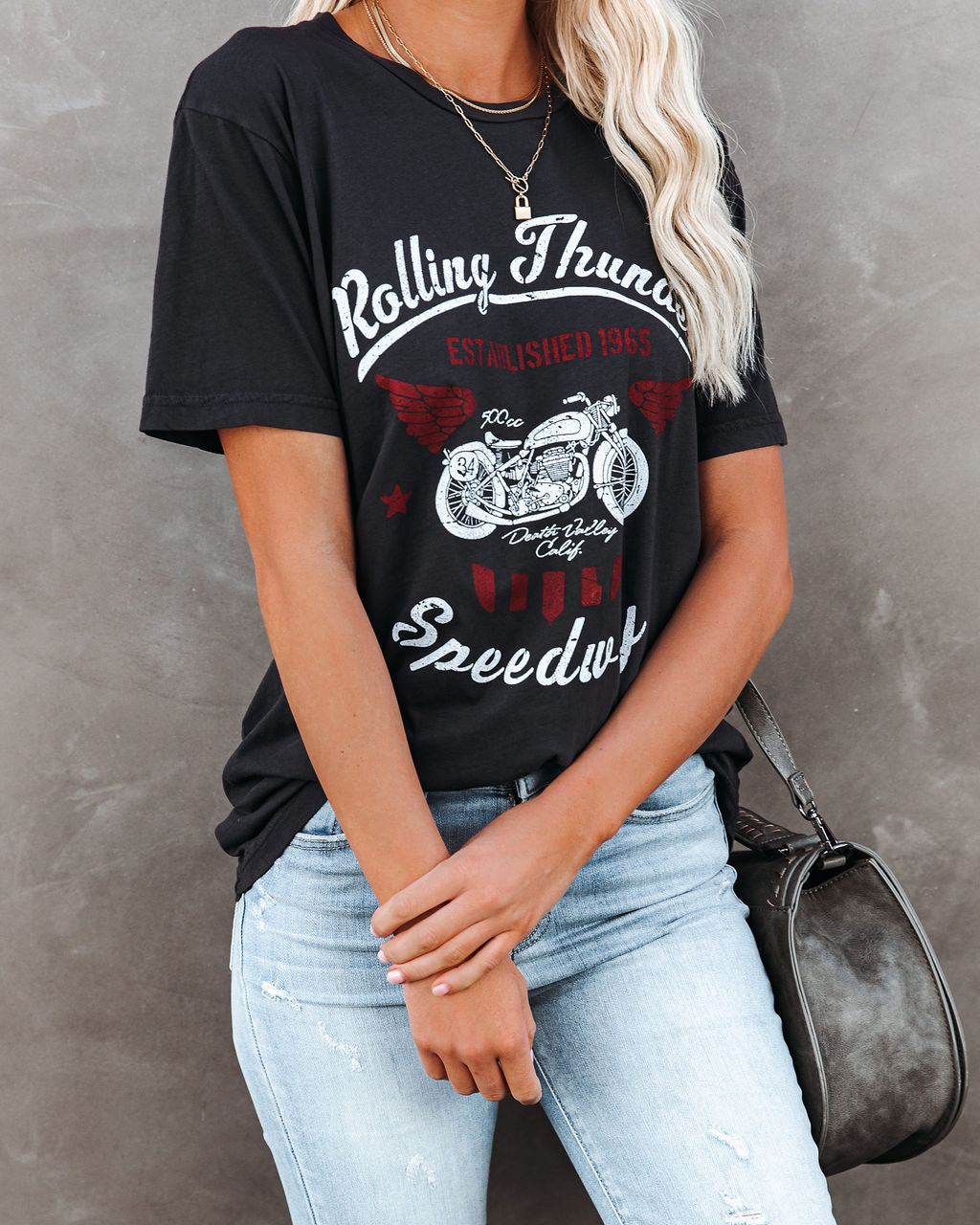 Rolling Thunder Speedway Cotton Motorcycle Tee Oshnow