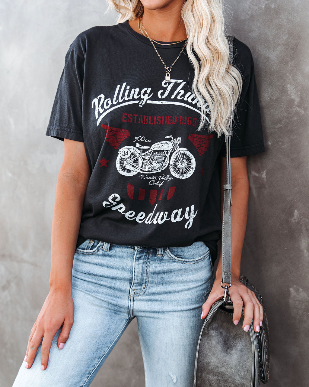 Rolling Thunder Speedway Cotton Motorcycle Tee Oshnow