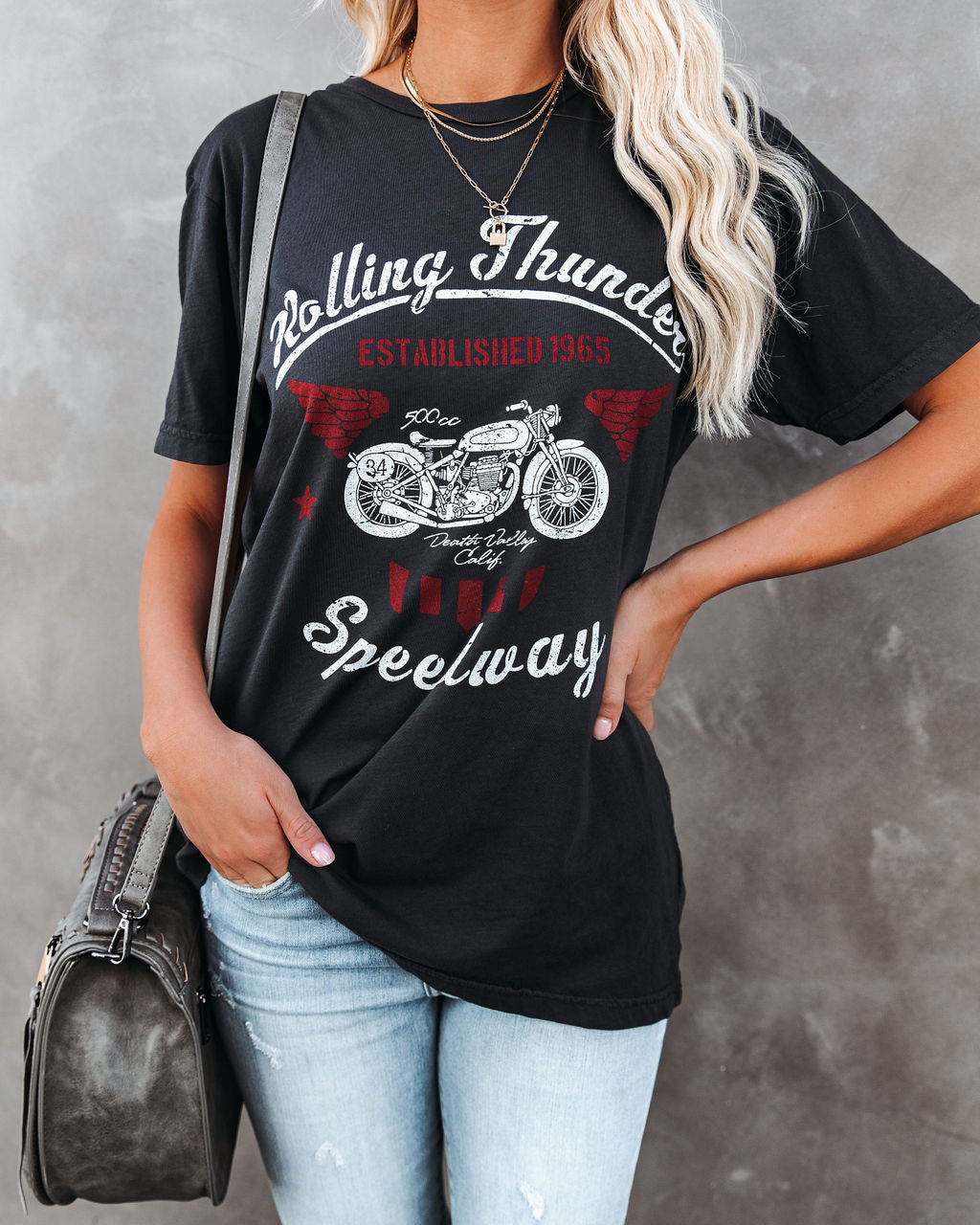 Rolling Thunder Speedway Cotton Motorcycle Tee Oshnow