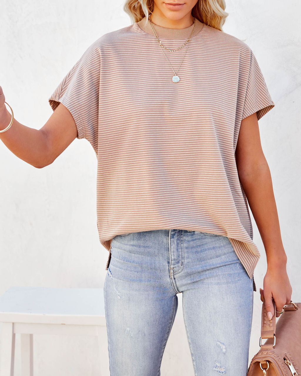 Rollins Striped Cotton Tee - Taupe Oshnow