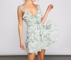 Romantic Floral Ruffled Chiffon Skater Dress Oshnow