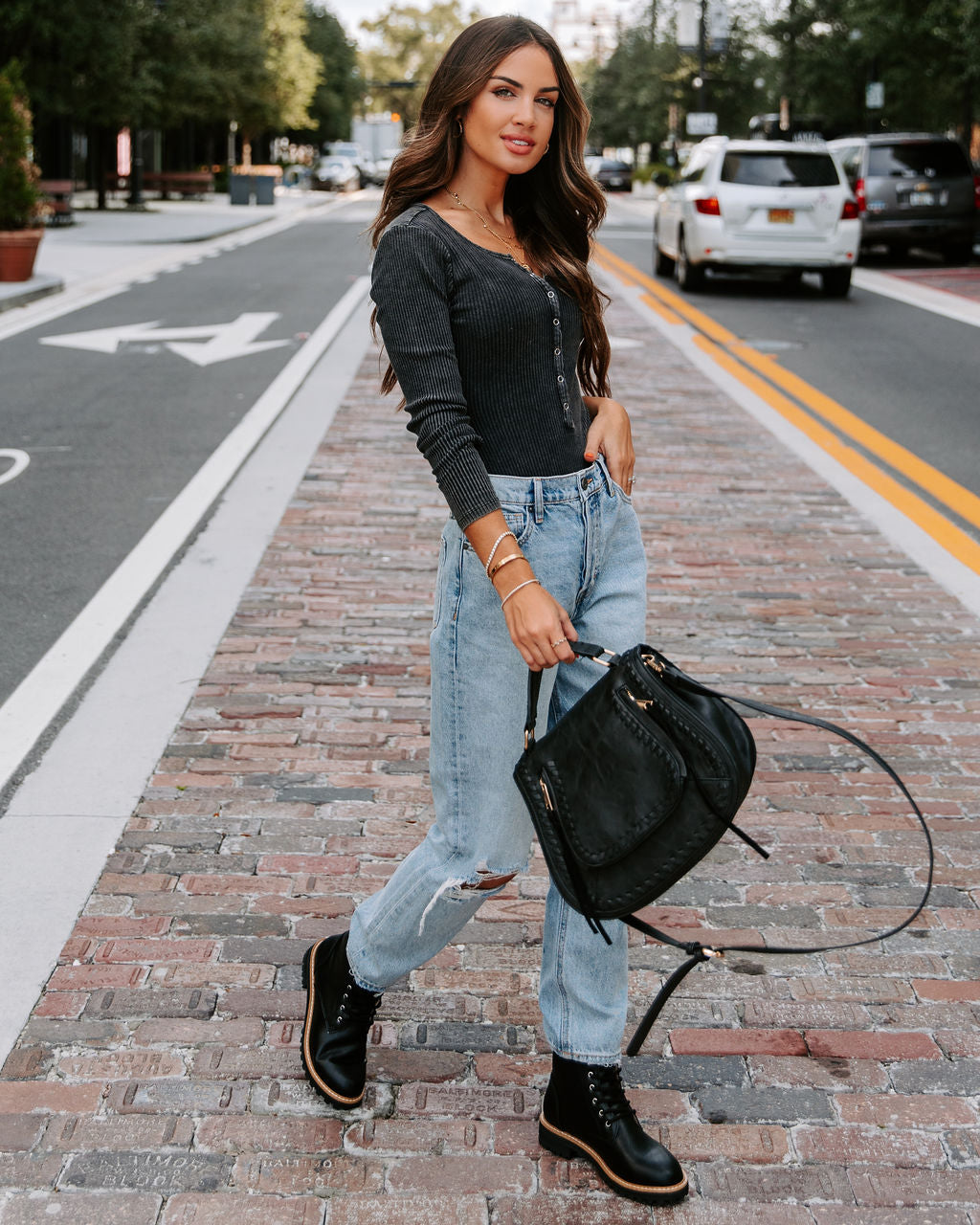 Rookie Washed Cotton Henley Bodysuit - Charcoal Oshnow