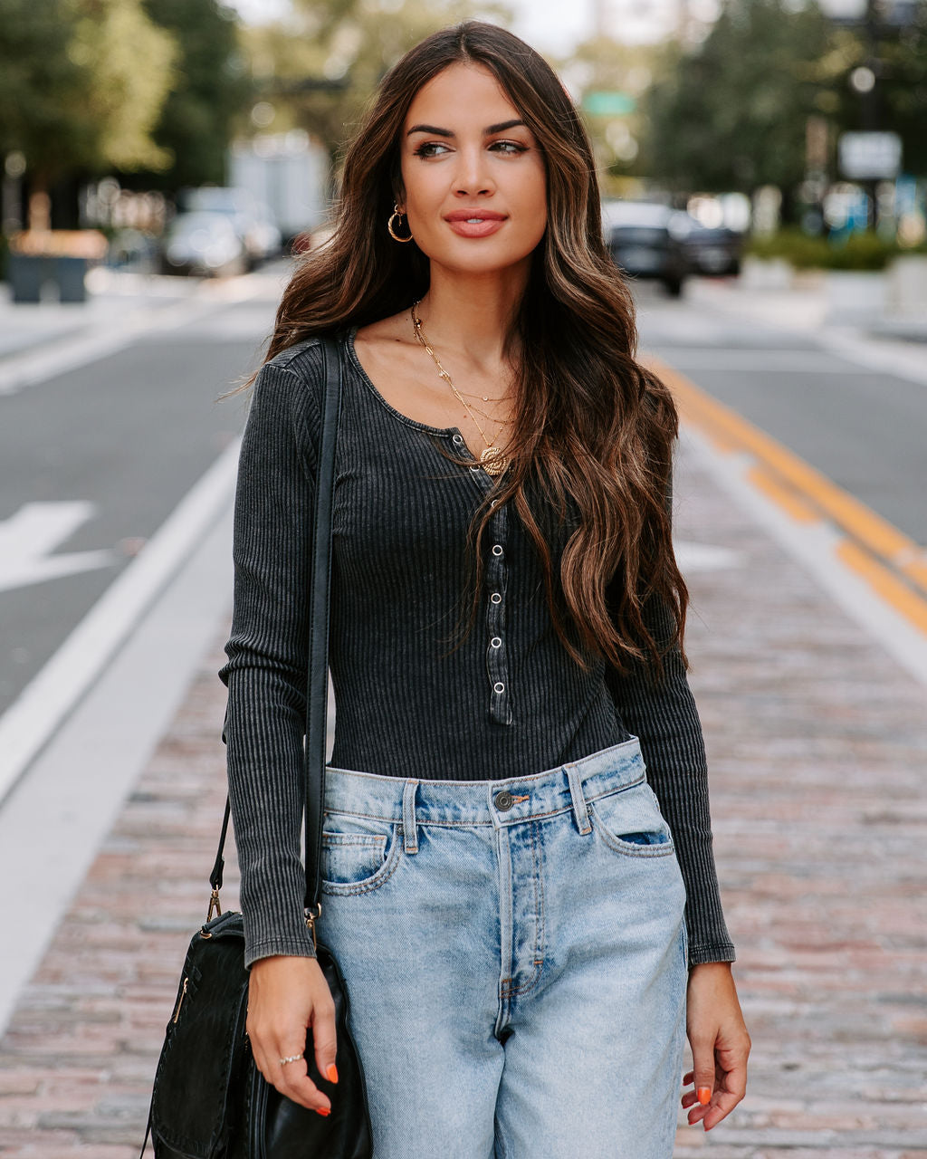 Rookie Washed Cotton Henley Bodysuit - Charcoal Oshnow