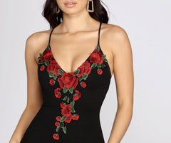Rose Embroidered Bodycon Dress Oshnow