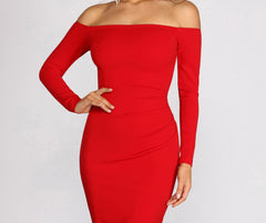 Rose Off The Shoulder Midi Dress Oshnow