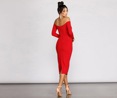 Rose Off The Shoulder Midi Dress Oshnow