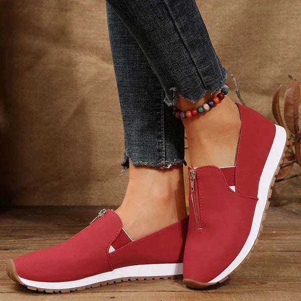 Round Toe Front Zipper Slip-On Casual Shoes Oshnow