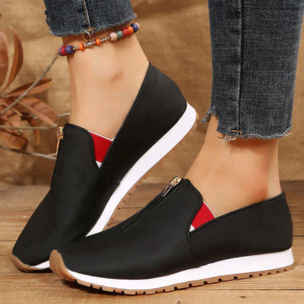 Round Toe Front Zipper Slip-On Casual Shoes Oshnow