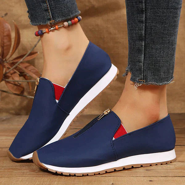 Round Toe Front Zipper Slip-On Casual Shoes Oshnow