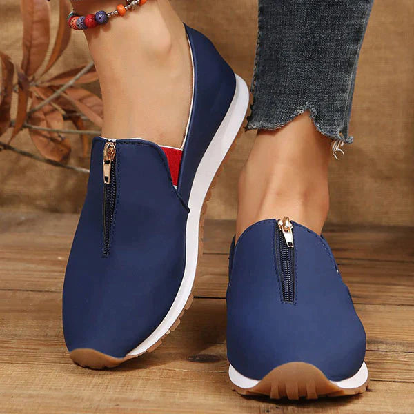 Round Toe Front Zipper Slip-On Casual Shoes Oshnow