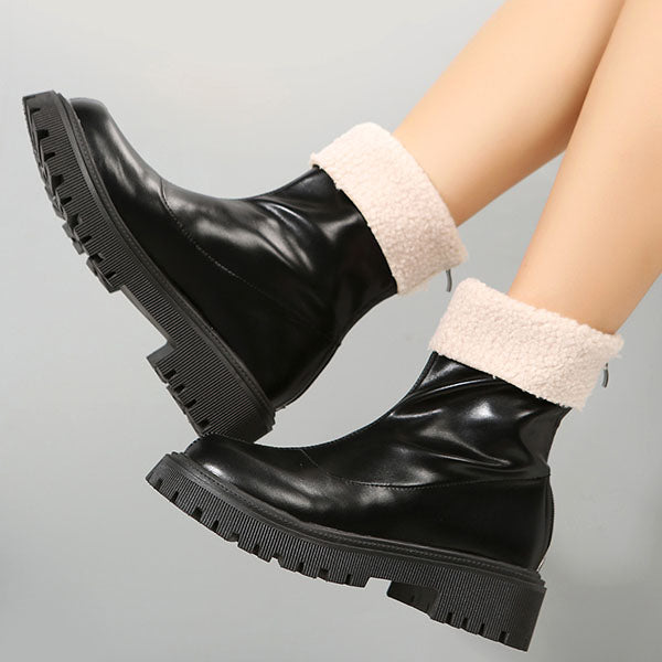 Round Toe Solid Color Warm Ankle Booties Oshnow