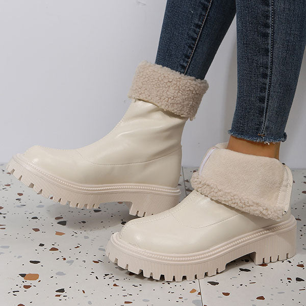 Round Toe Solid Color Warm Ankle Booties Oshnow