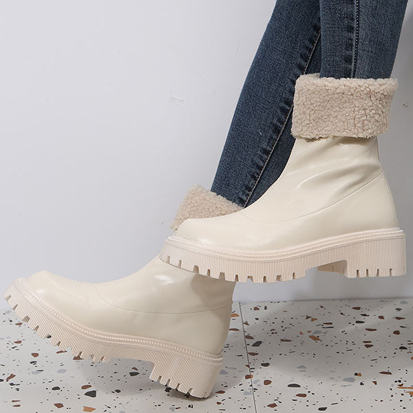 Round Toe Solid Color Warm Ankle Booties Oshnow