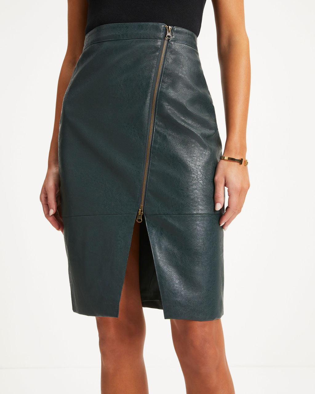 Roxanne Asymmetrical Faux Leather Mini Skirt - Forest Green Oshnow