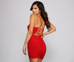 Ruched to The Max Lace Up Mini Dress Oshnow